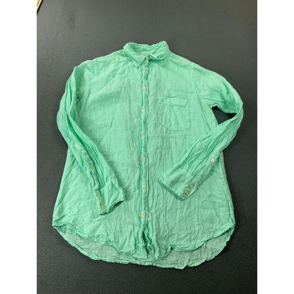 J.CREW Tops - J.CREW Button-Up Womens XXS Green Linen Tunic Long Sleeve Pockets Breathable